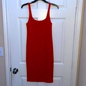 Red Zara bodycon midi dress